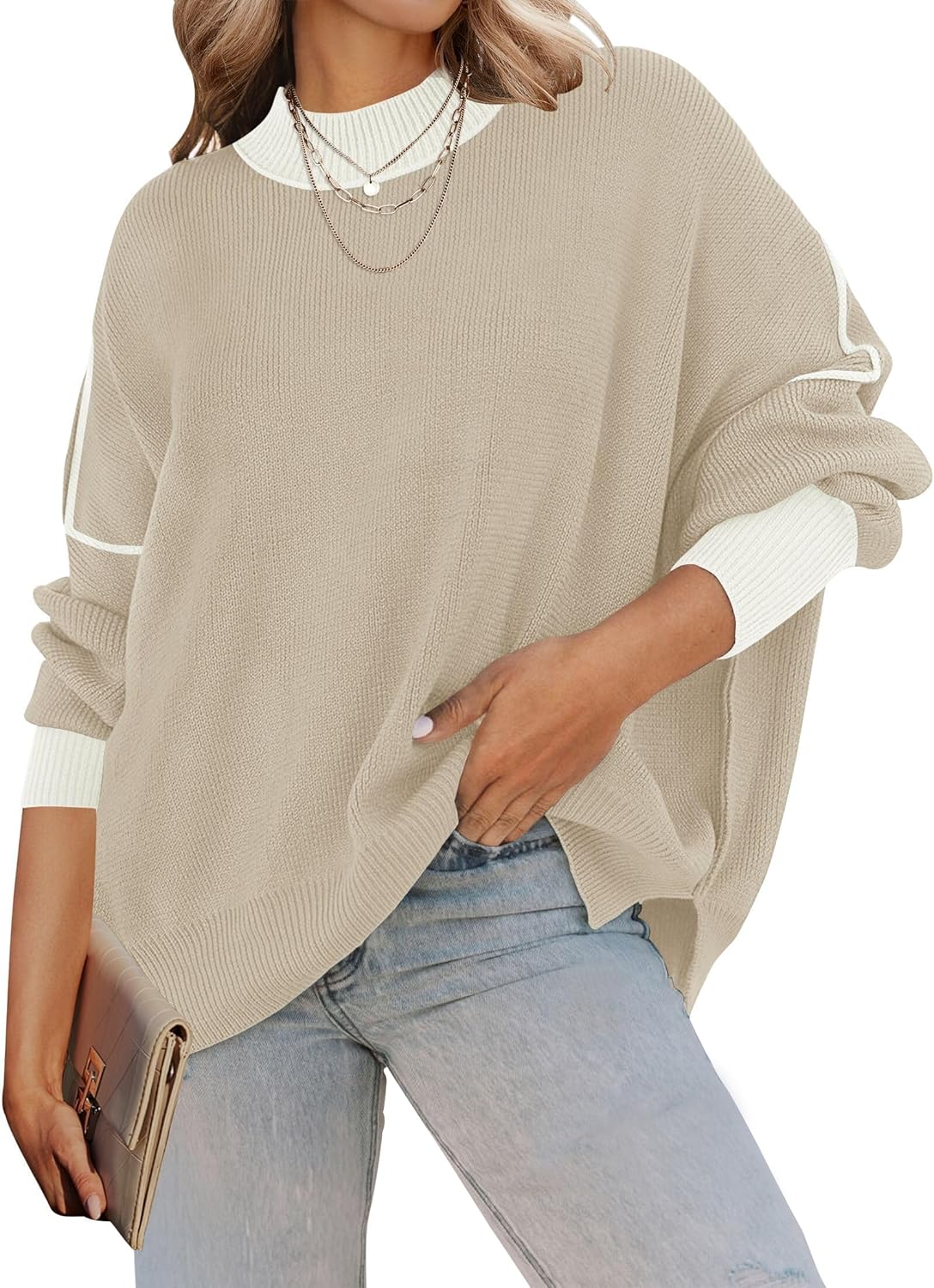 ZESICA Women's Oversized Ribbed Knit Pullover Sweater for Fall