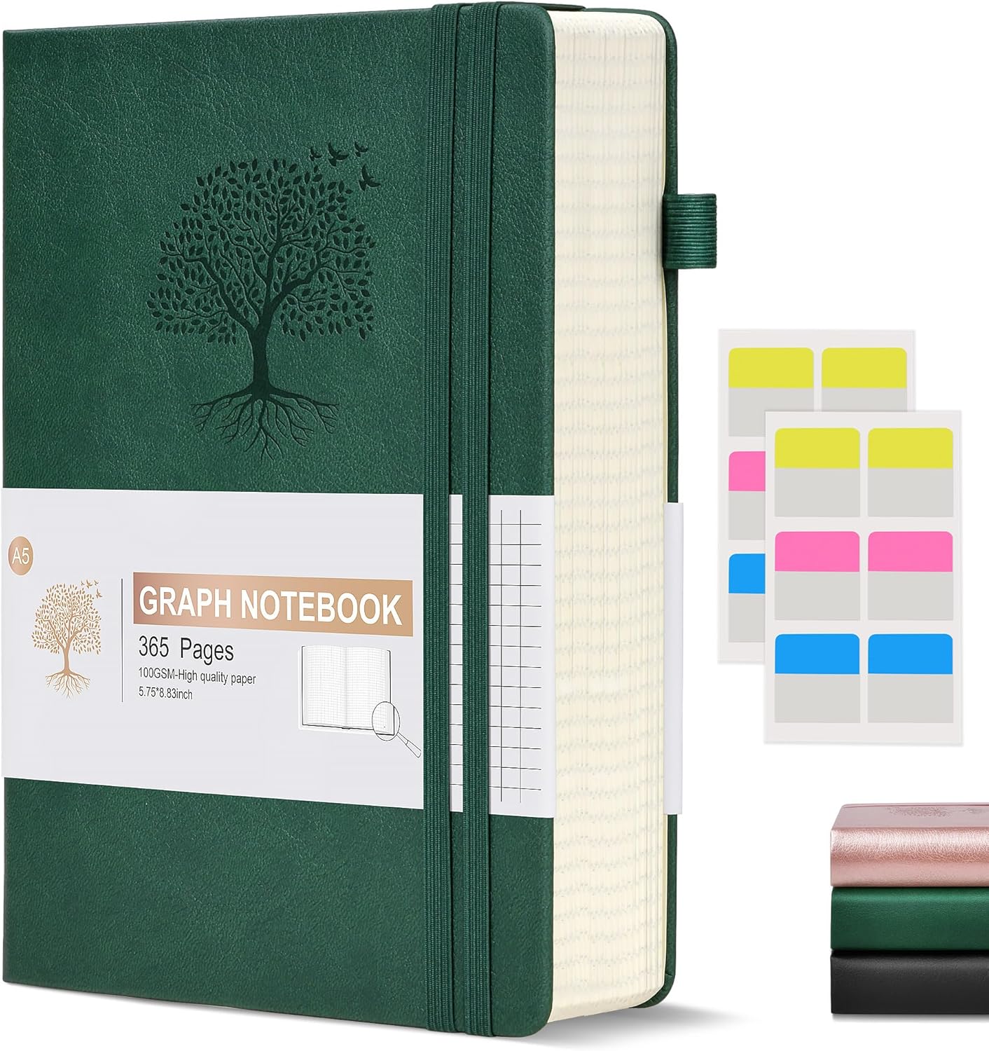 A5 Leather Graph Notebook 360 Pages for Writing, Ansopu