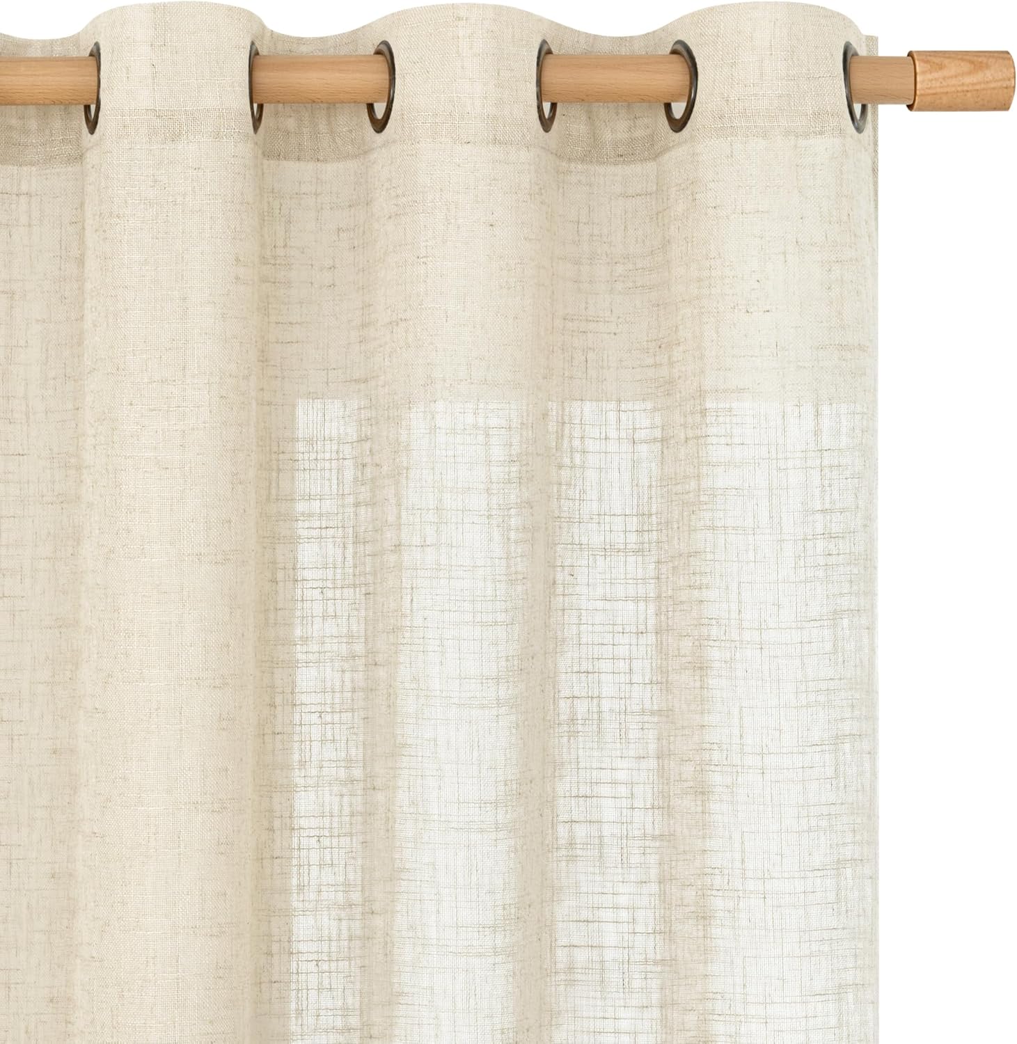 Beige Linen Sheer Curtains 90 Inch for Living Room Decor