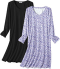 Ekouaer Cotton Nightgowns for Women 2 Pack - Soft Long Sleeve Clothing