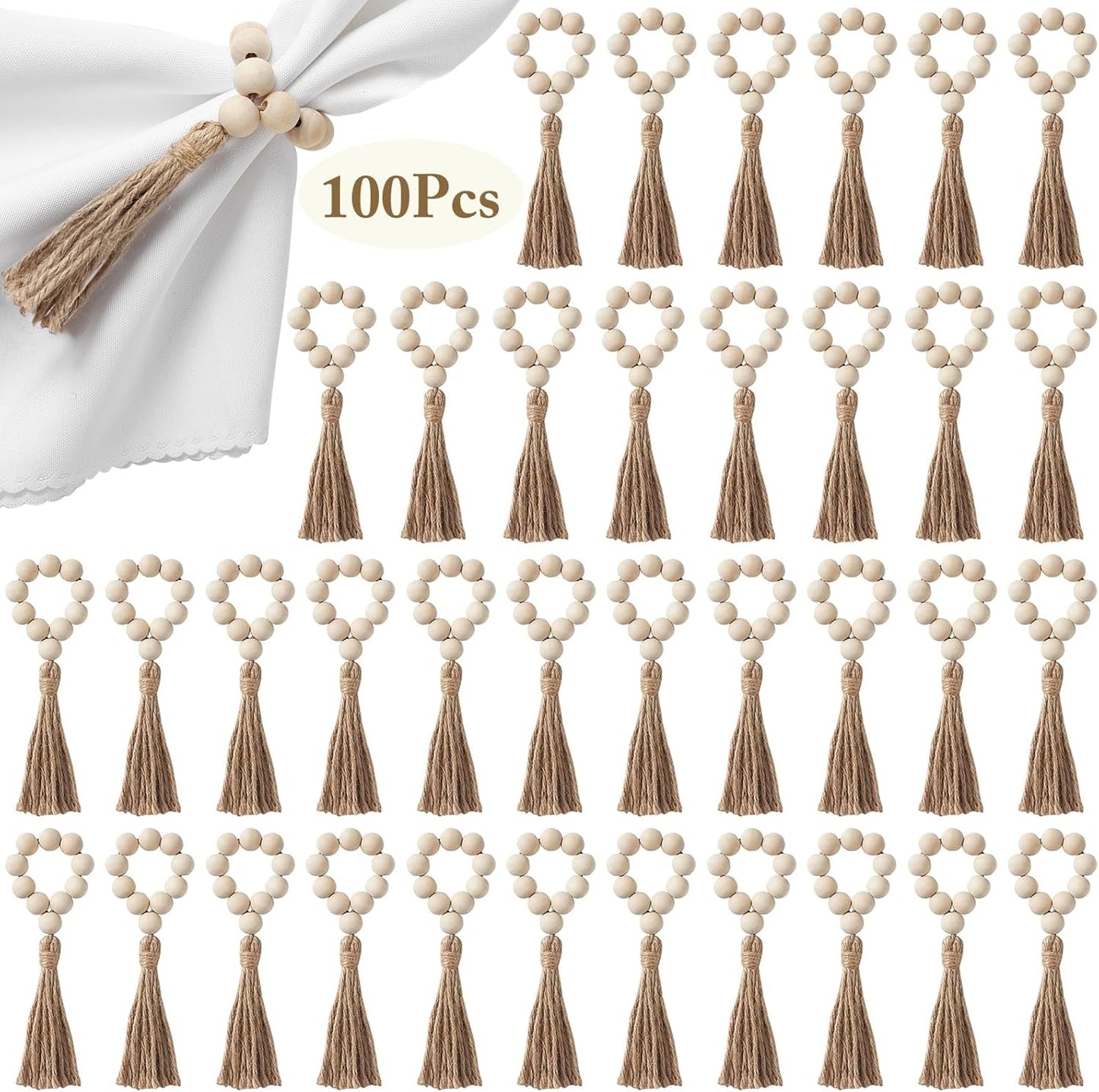 Wooden Napkin Rings Set of 100 for Boho Table Decor