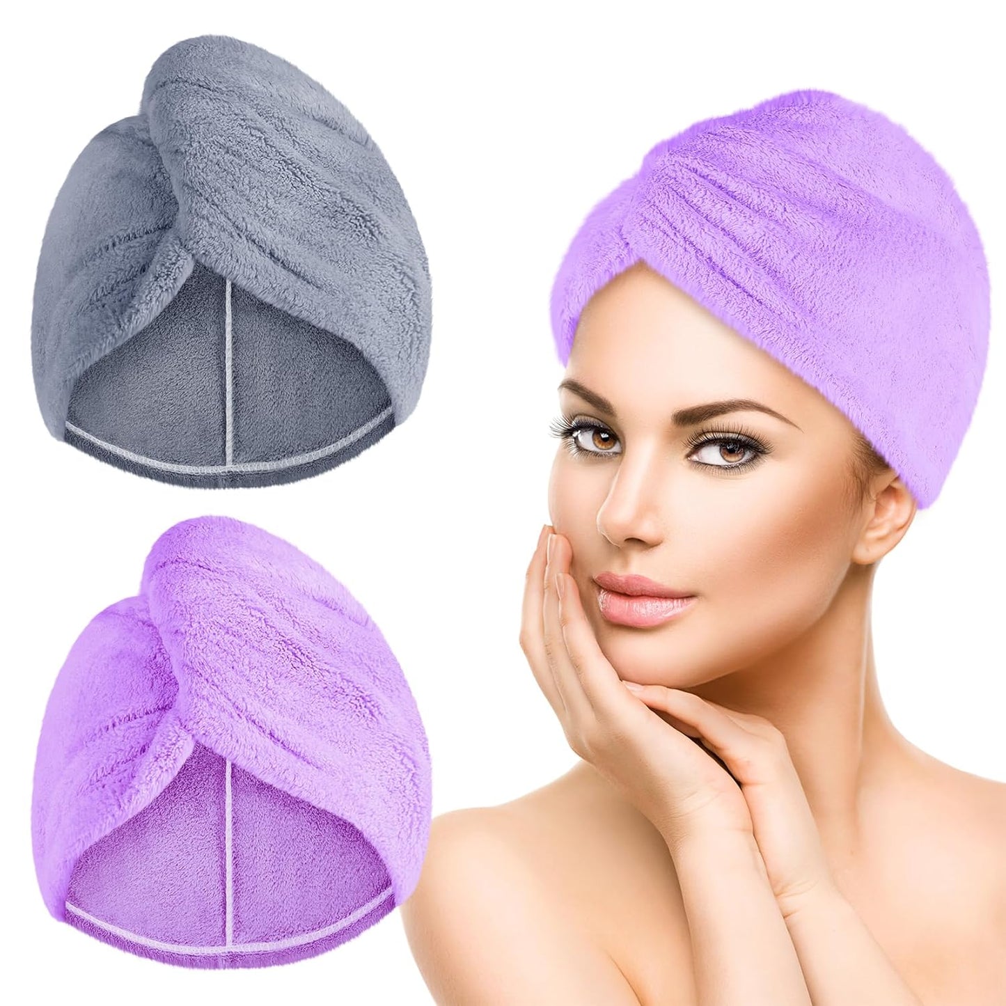 Quick Dry Hair Towel Wrap Duo - Purple&Grey