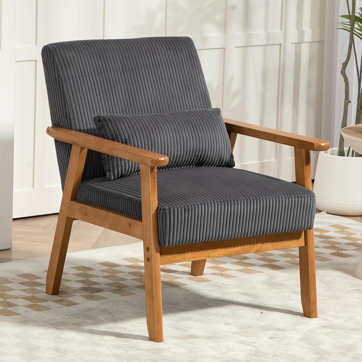 Modern Corduroy Accent Chair with Lumbar Pillow