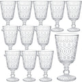 Vintage Clear Wine Glasses Set of 12 - 9 oz Embossed Goblets
