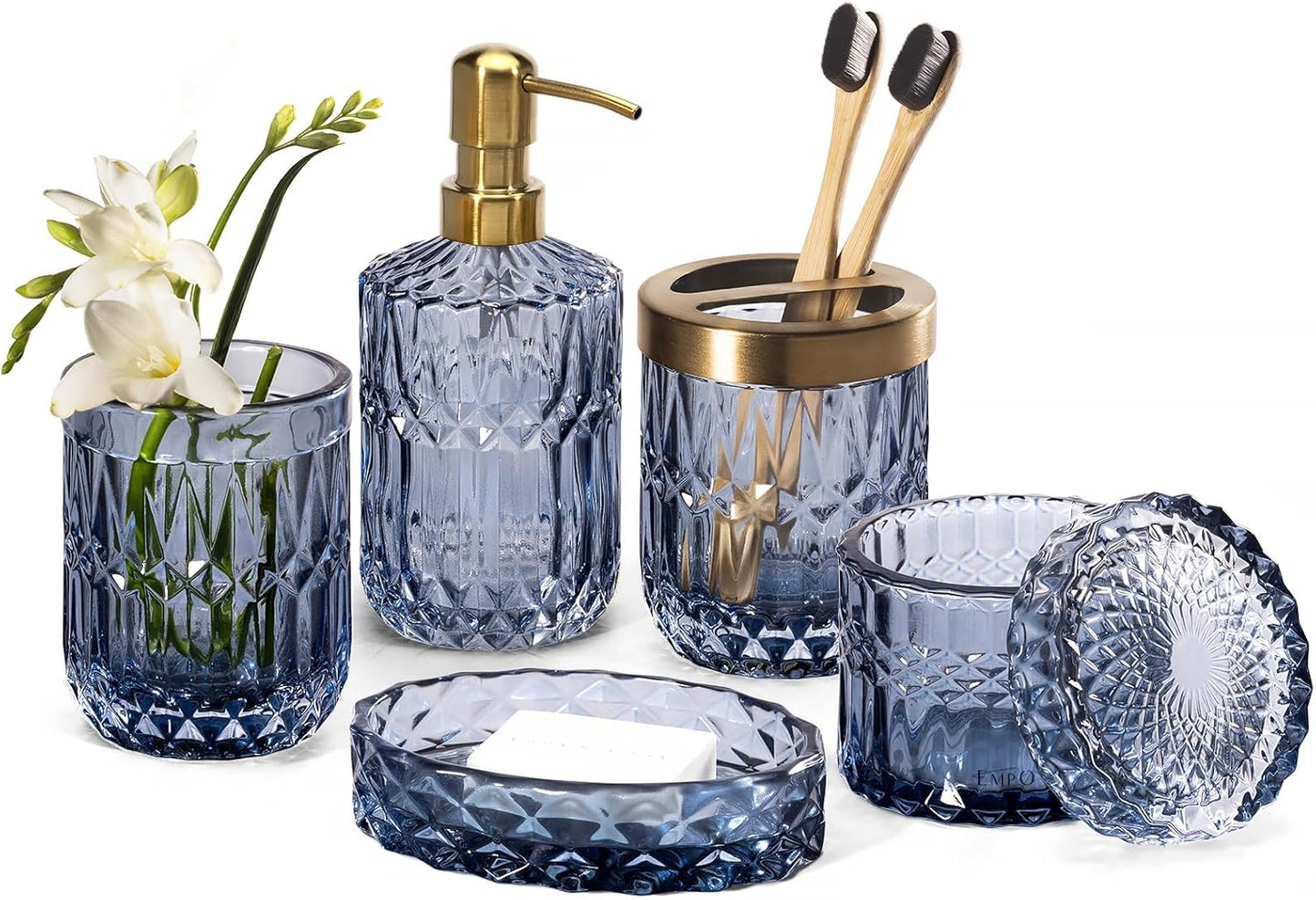 EMPO 6PCS Bathroom Clear Glass Accessories Set for Modern Decor