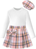 DONWEN Girl Skirt Sets 3 Piece Outfits - Classic Plaid Fall Winter Set
