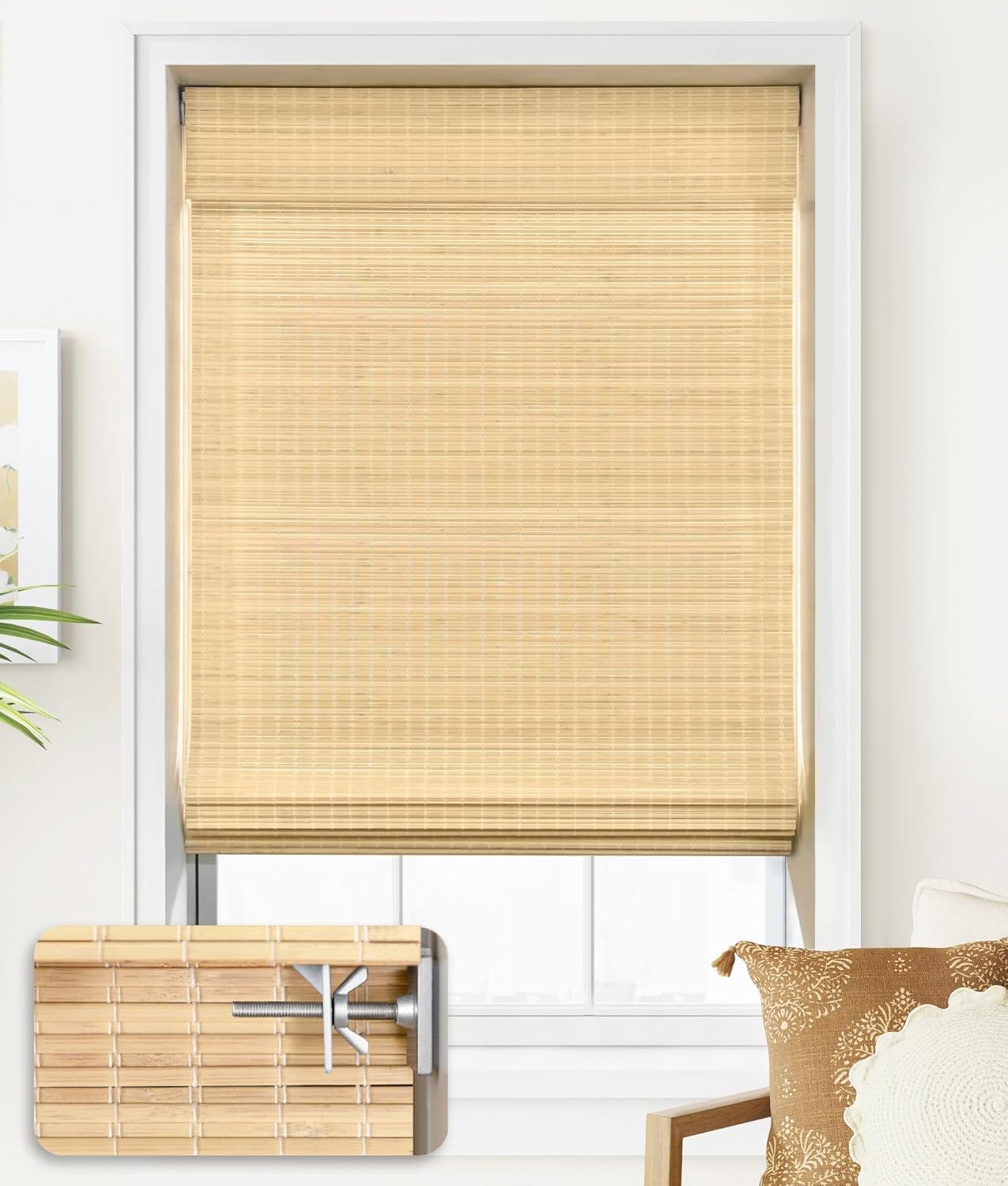 Cordless Bamboo Roman Shades for Privacy and Room Darkening