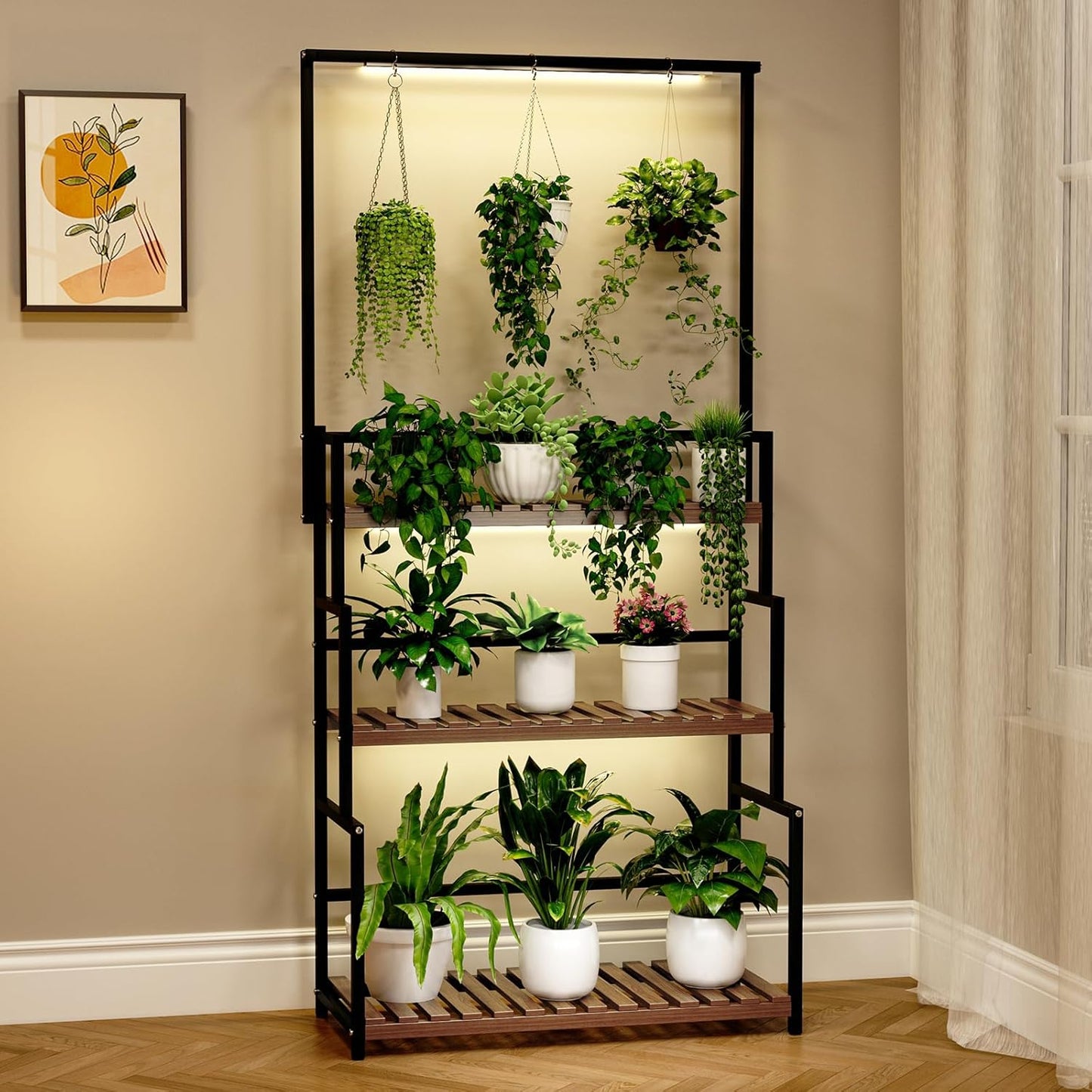 Hanging Plant Stand with Grow Light for Indoor Plants Display
