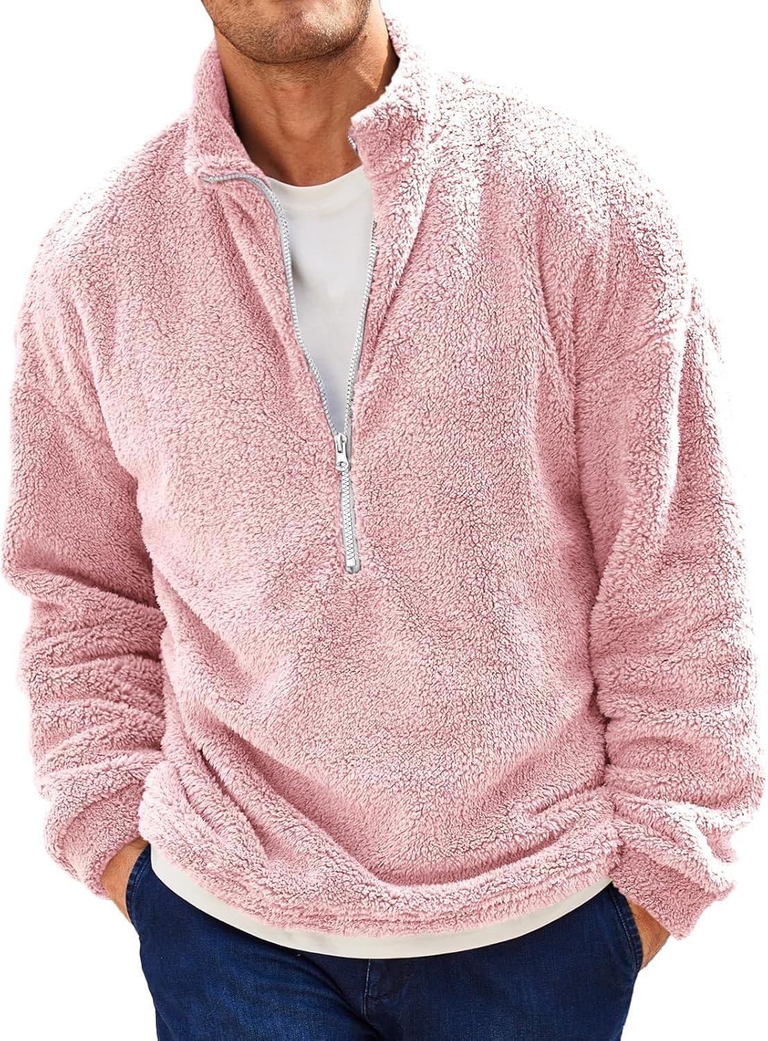 Runcati Mens Fuzzy Sherpa Sweatshirt for Cozy Winter Wear