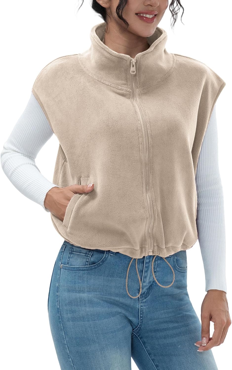 Women's Full Zip Fleece Short Vest for Cozy Winter Style