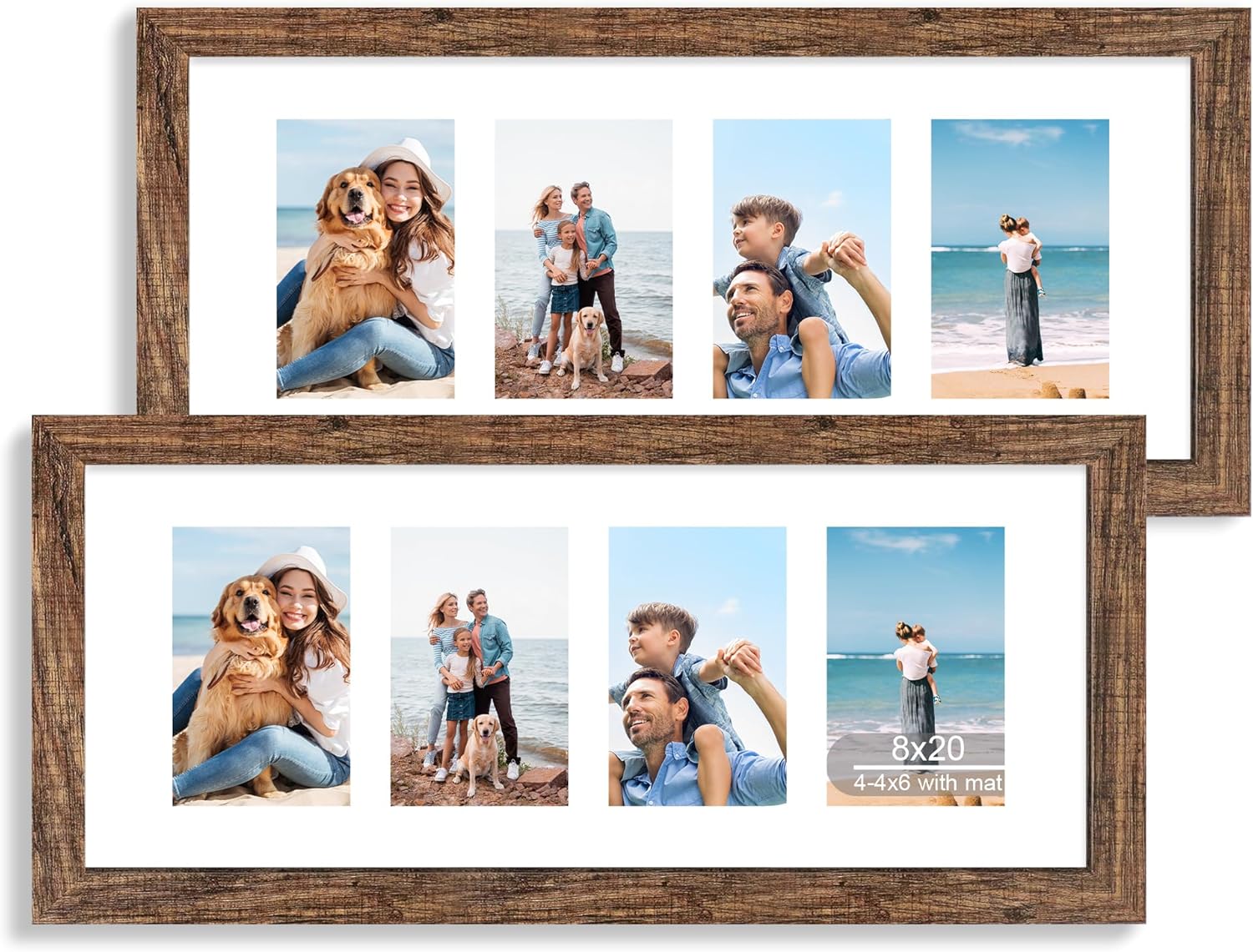 8x20 Picture Frame Set of 2 - Rustic Brown Wood Frames