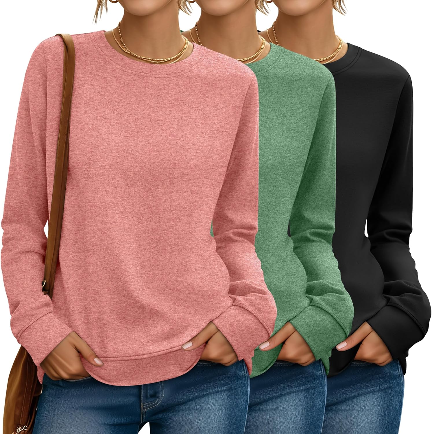 Riyiper 3 Pack Women's Long Sleeve Sweatshirts for Fall Style