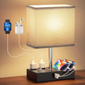 Modern Grey Nightstand Lamp: USB Ports, Phone Stand
