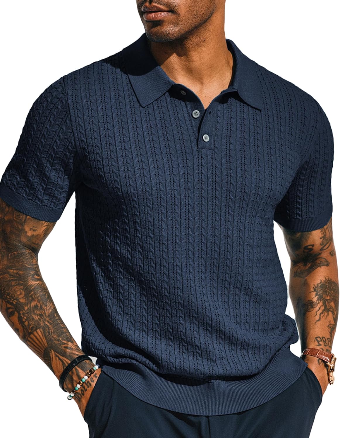 Mens Knit Polo Shirt by PJ PAUL JONES for Casual Style