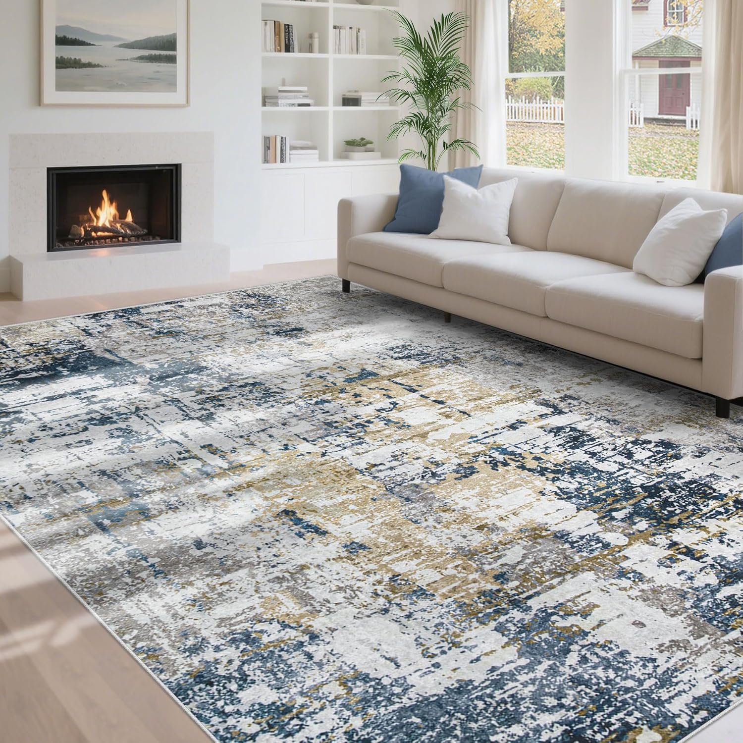 6x9 Area Rugs for Living Room: Modern Abstract Soft Non Slip