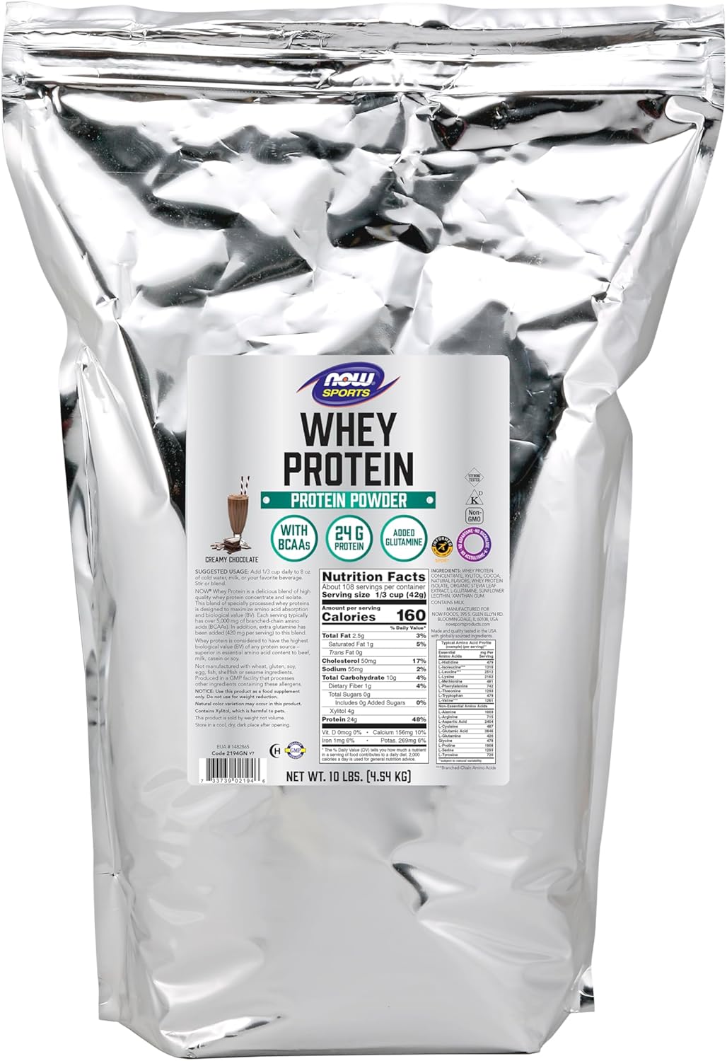 NOW Foods Sports Nutrition Whey Protein with BCAAs Creamy Chocolate