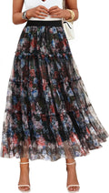 ZESICA Tulle Maxi Skirt A-Line Flowy Ruffle Tiered High Waist