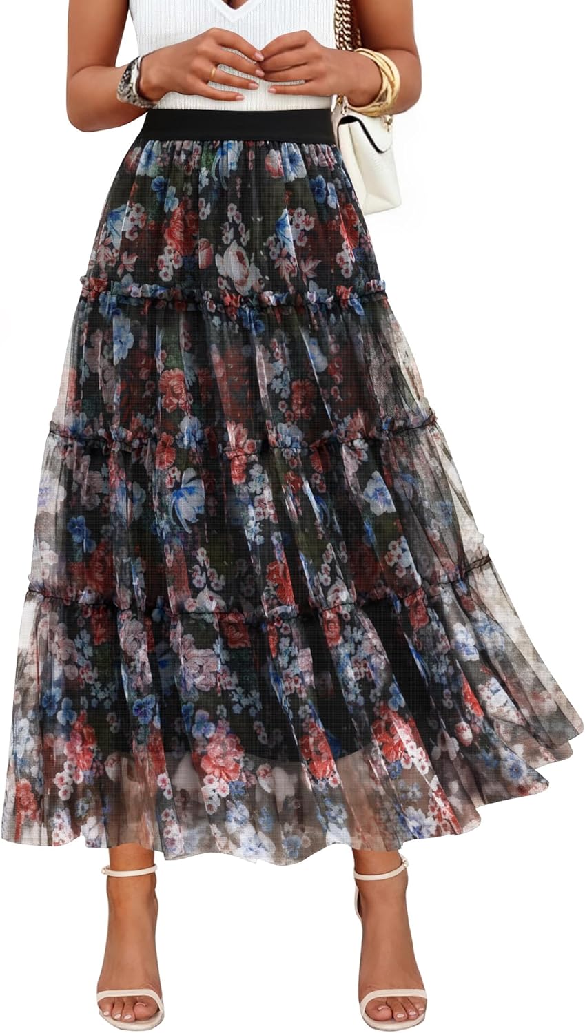ZESICA Women's Tulle Maxi Skirt for Elegant Fall Fashion