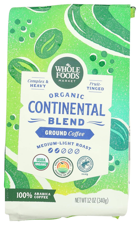 Organic Continental Blend Coffee, Medium-Light Roast, 12 oz