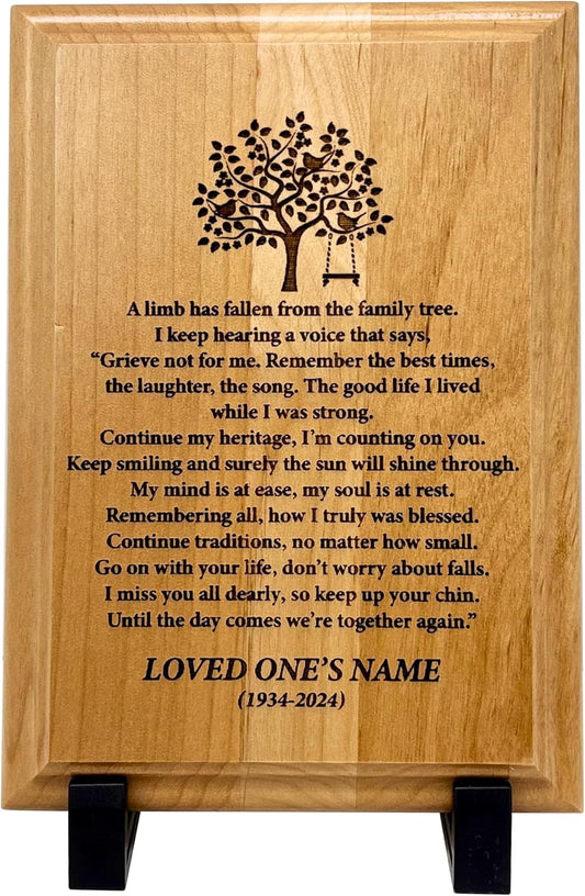 Personalized A Limb Has Fallen Sympathy Gift Memorial Plaque