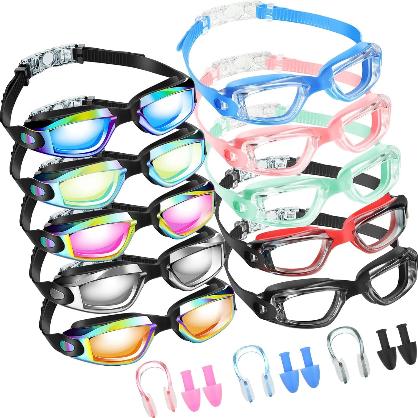 Konohan Swim Goggles Bulk for Kids and Adults - 10 Pack Set