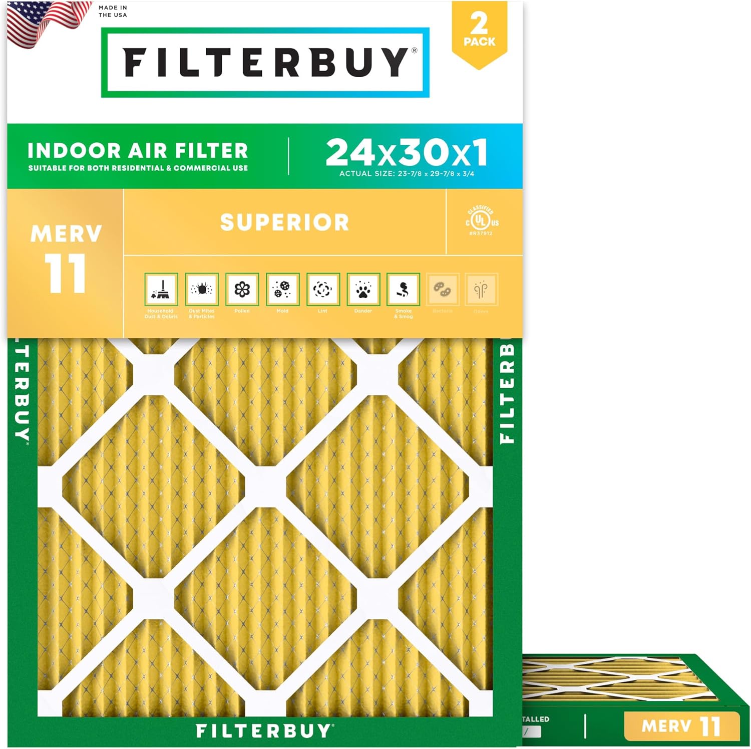 Filterbuy MERV 11 Allergen Defense 24x30x1 - 2-Pack