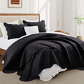 King Quilt Bedding Set 106in x 96in Black - Reversible Microfiber