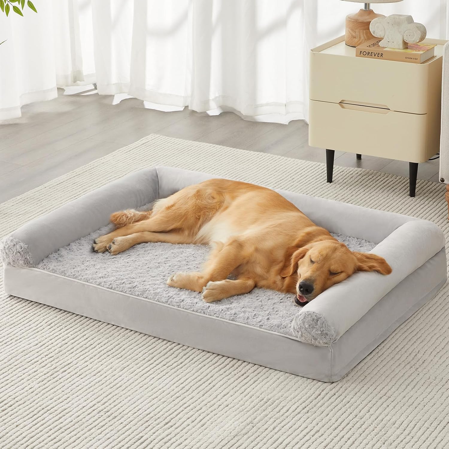 Orthopedic Dog Bed for Large Dogs with Cozy Rose Pattern