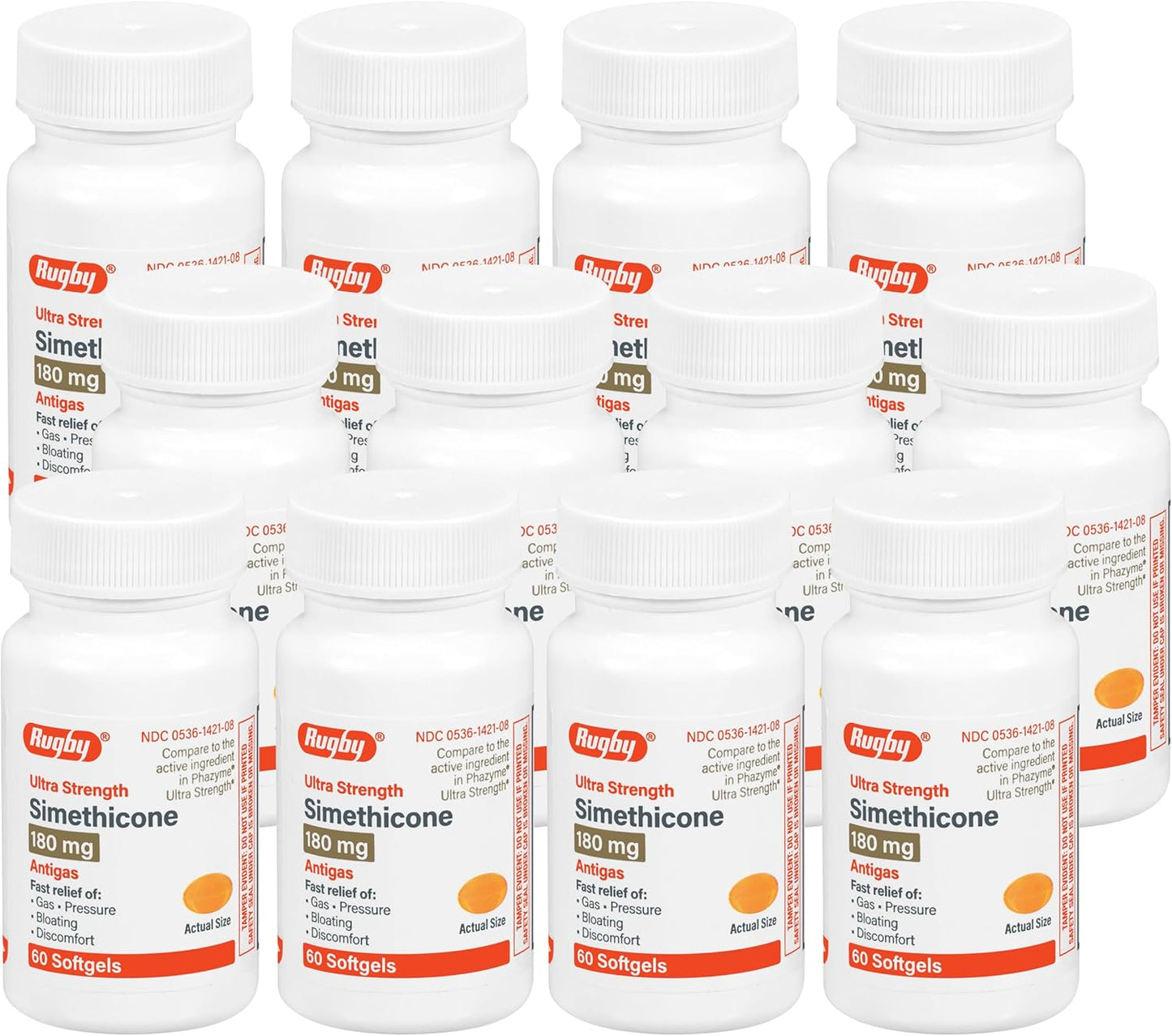 Rugby Ultra Strength Simethicone Gas Relief for Adults 60 Softgels