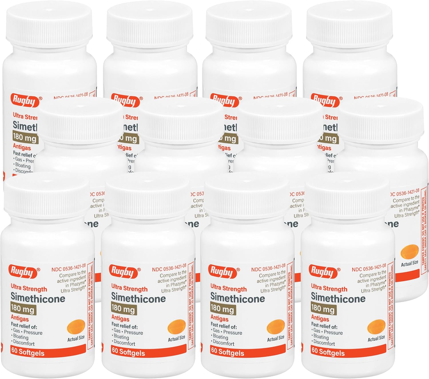 Rugby Ultra Strength Simethicone Gas Relief for Adults 60 Softgels