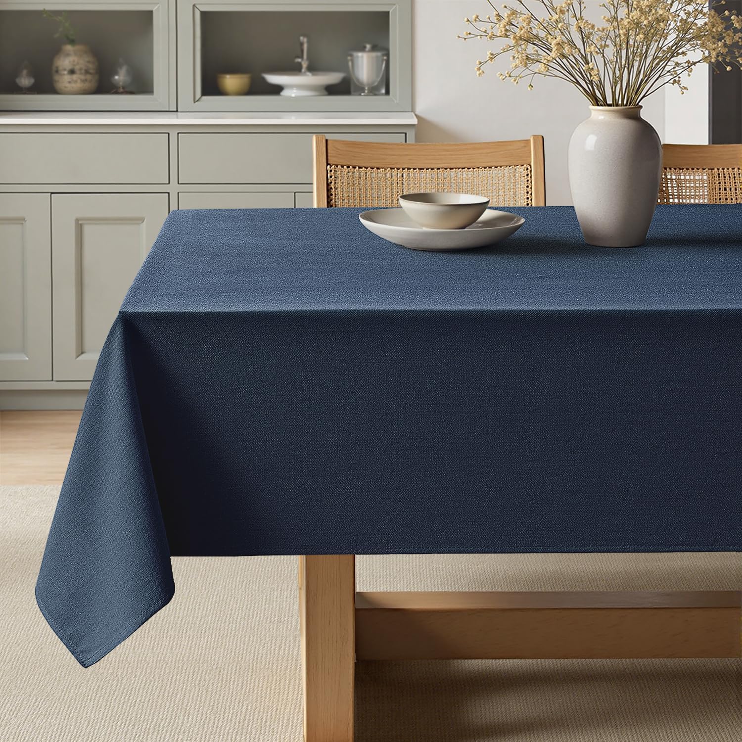 MIULEE Navy Blue Linen Tablecloth 60x104 Inch for Events