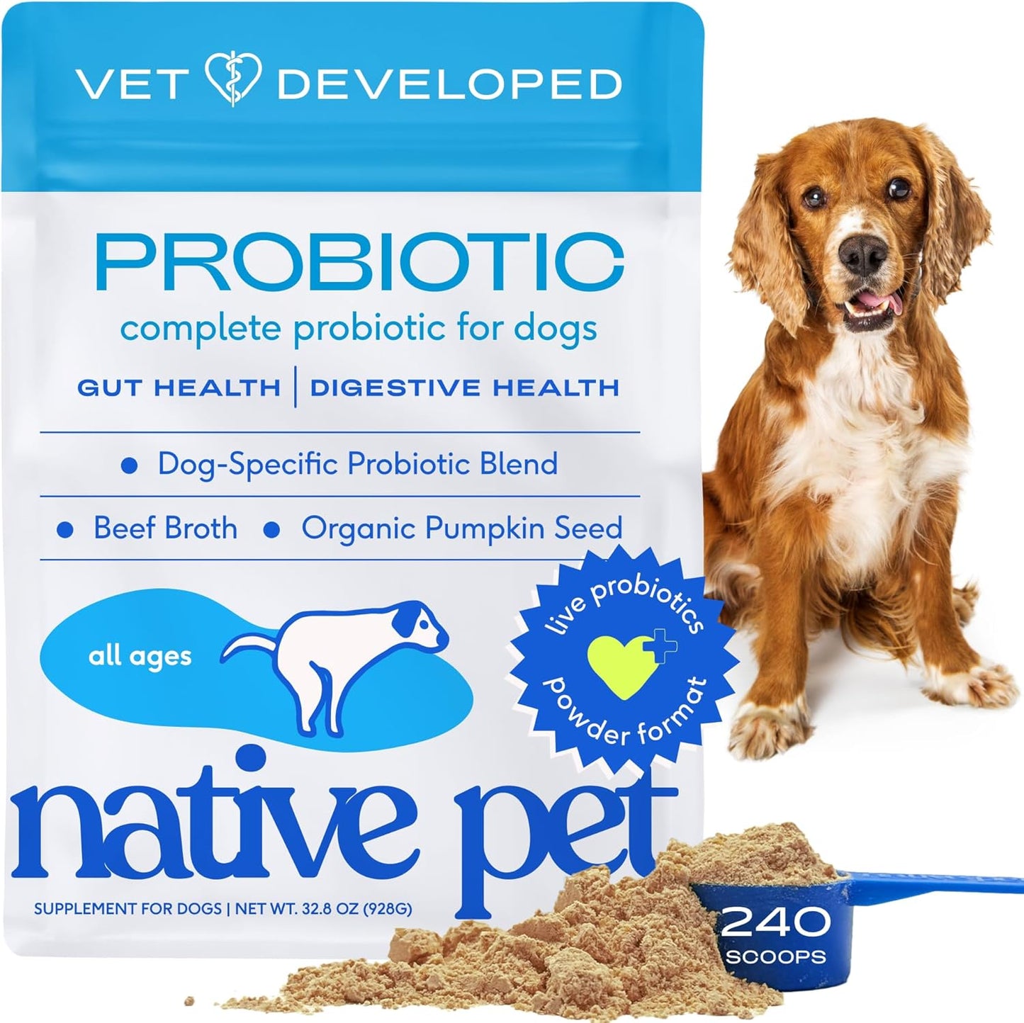 Probiotics for Dogs - Native Pet Powder for Digestive Health