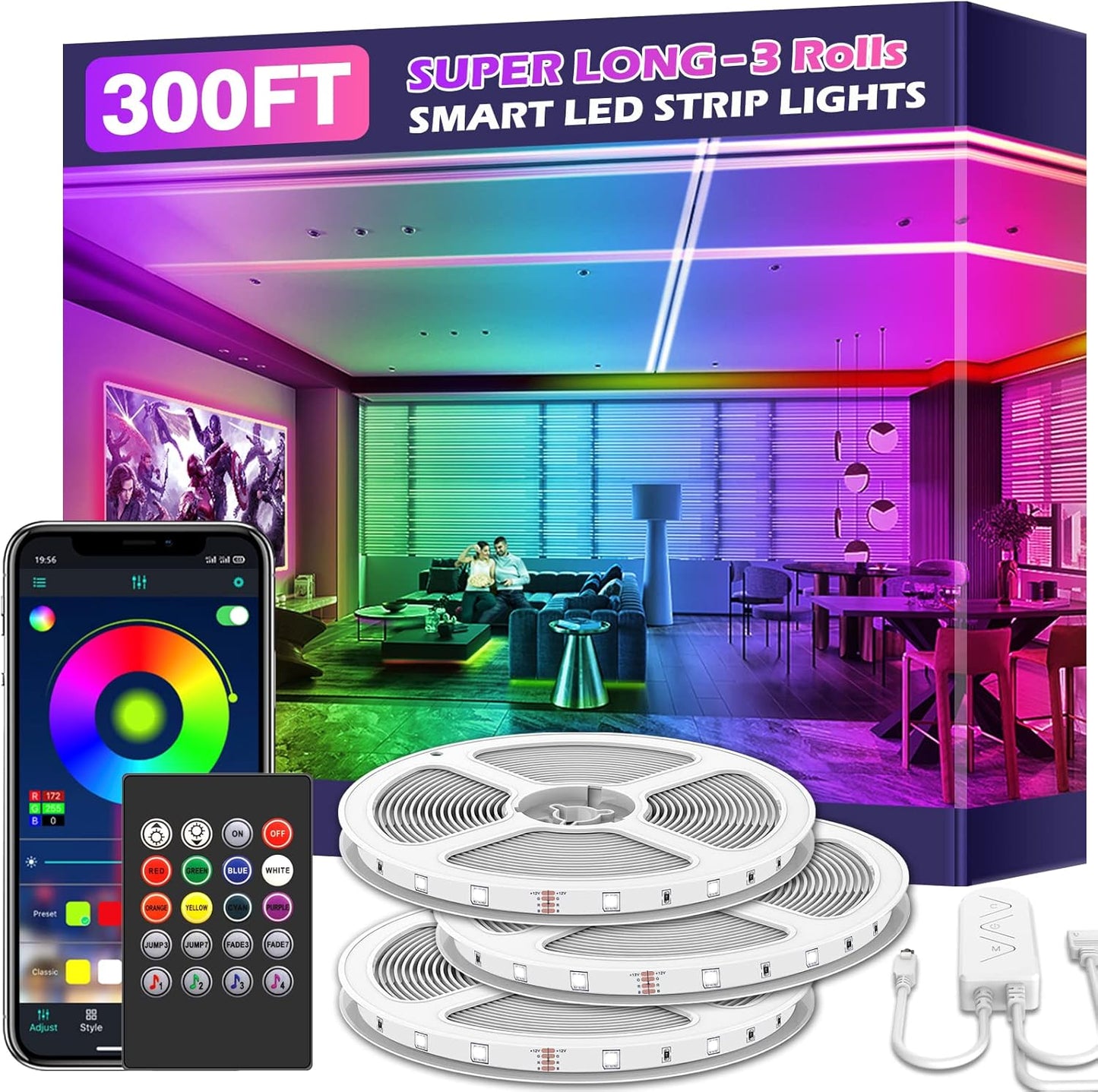 300ft Smart LED Strip Lights for Home Decoration and Parties