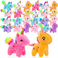 24 Pcs Mini Plush Unicorn Keychains - Bright Party Favor Set
