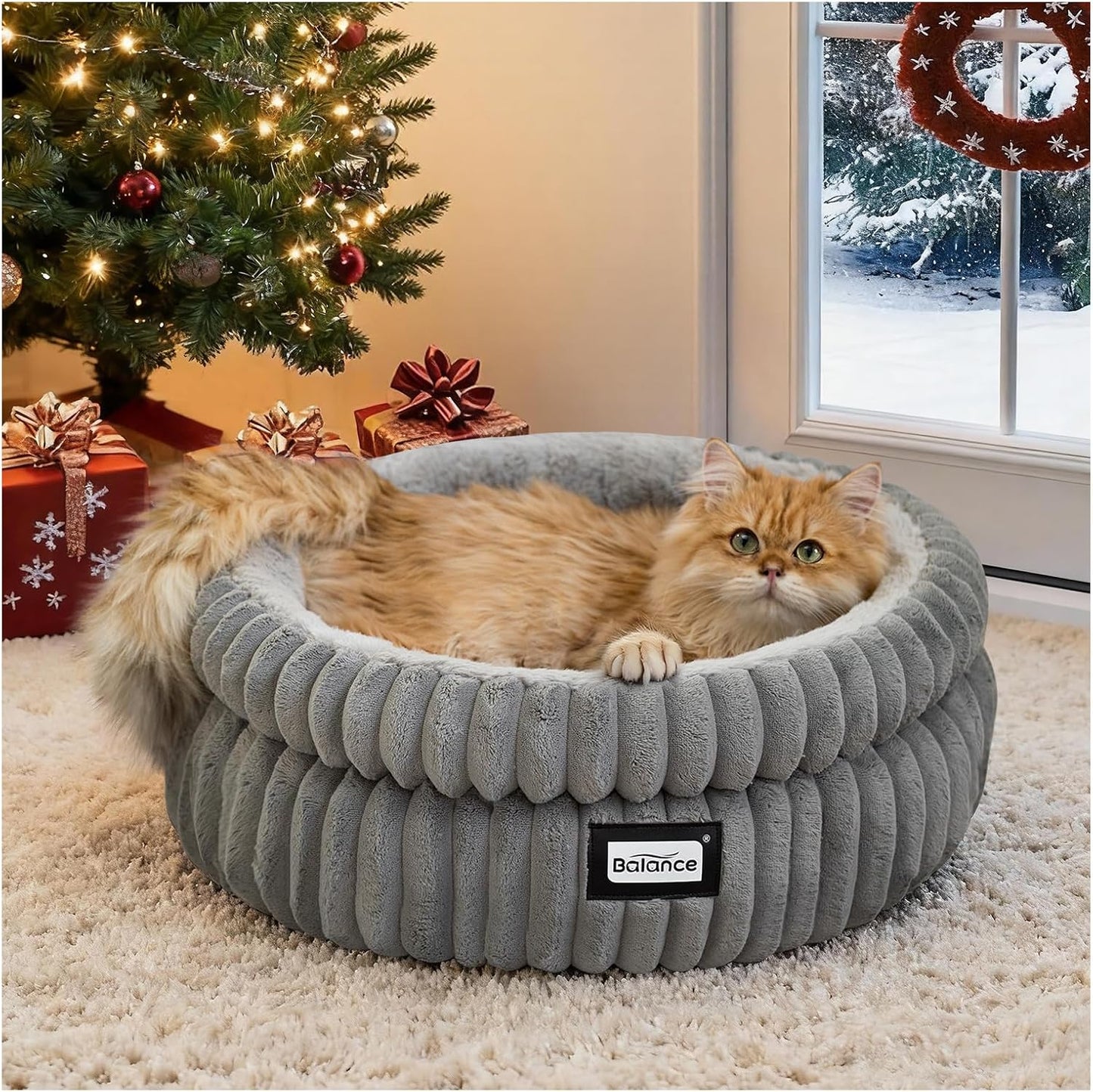 Cozy Round Cat Bed for Indoor Cats - Soft Plush Faux Fur