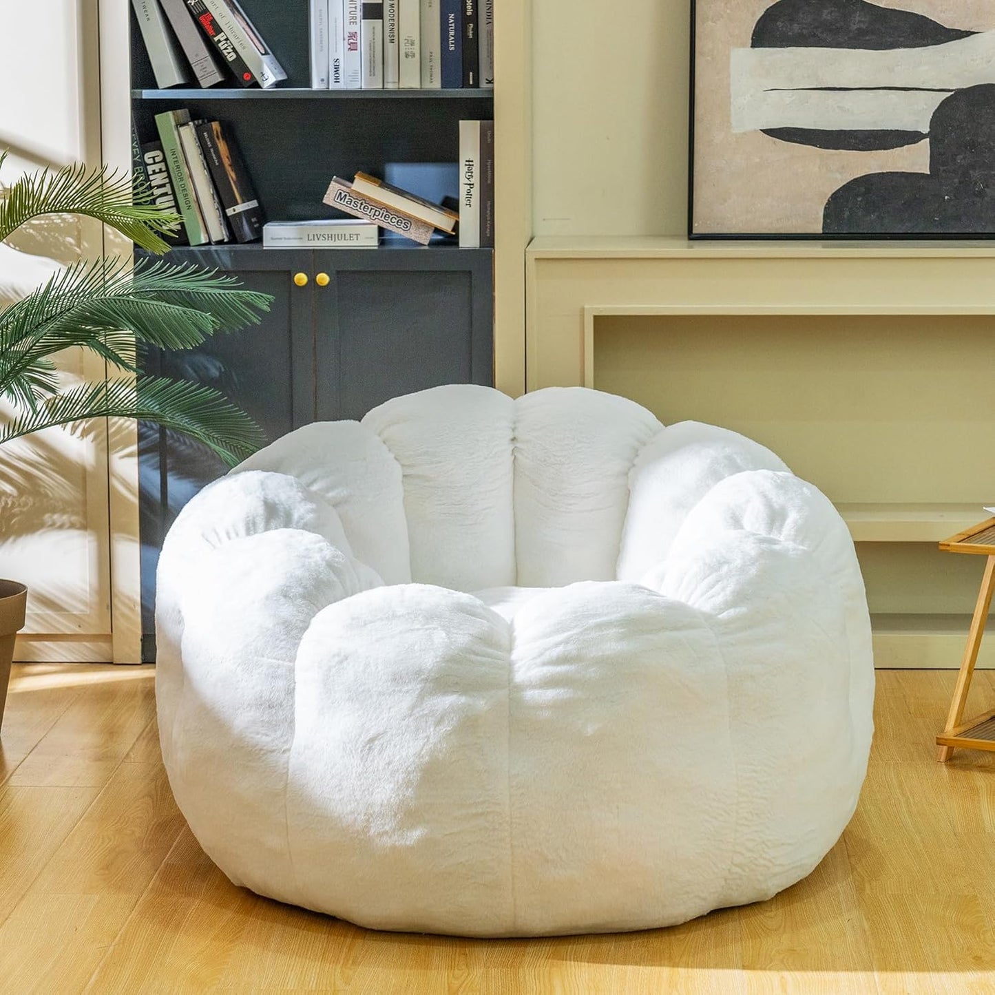 Cozy White Faux Fur Bean Bag - Low Support