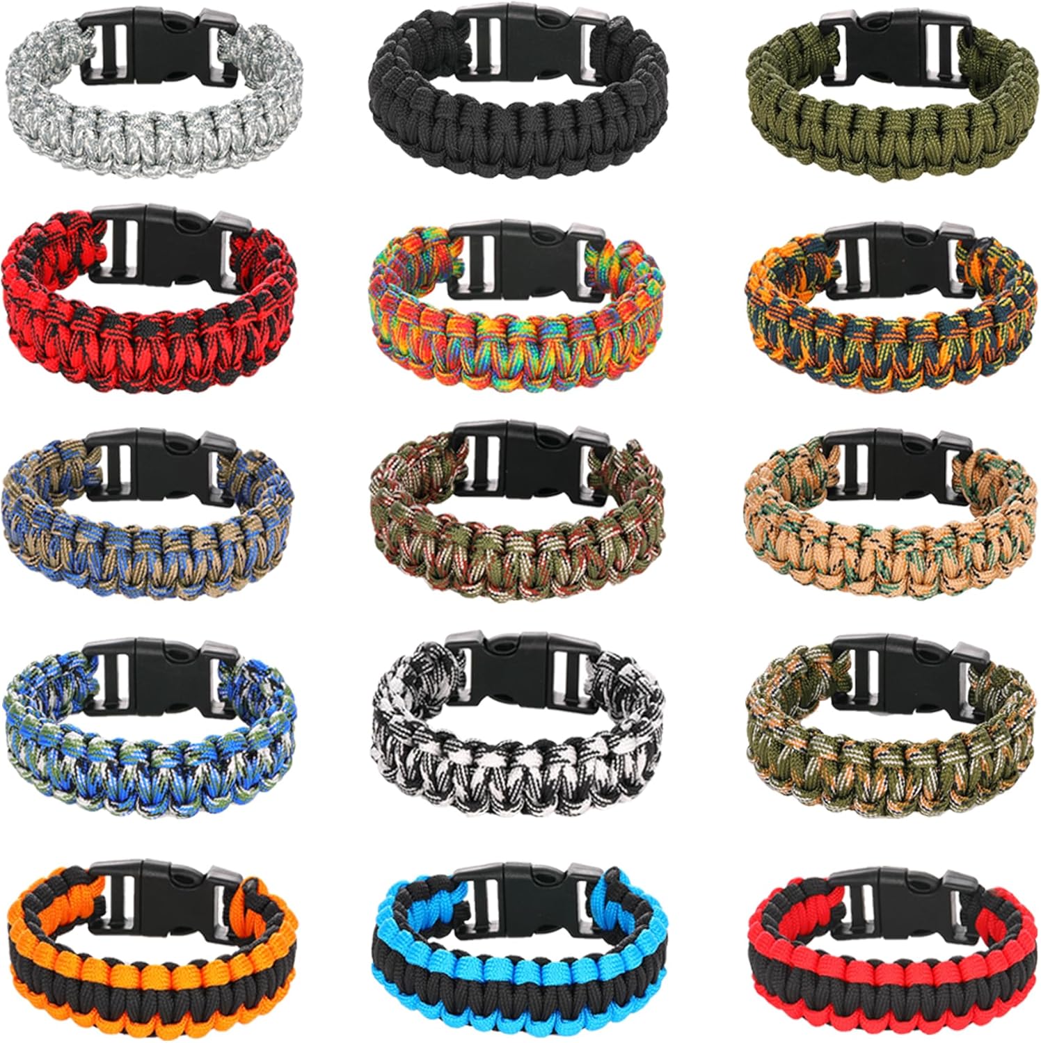 Survival Gear: Camo Paracord Bracelets - 15Packs