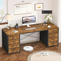 60 Inch Computer Desk with 8 Drawers - Rustic Brown Storage Desk