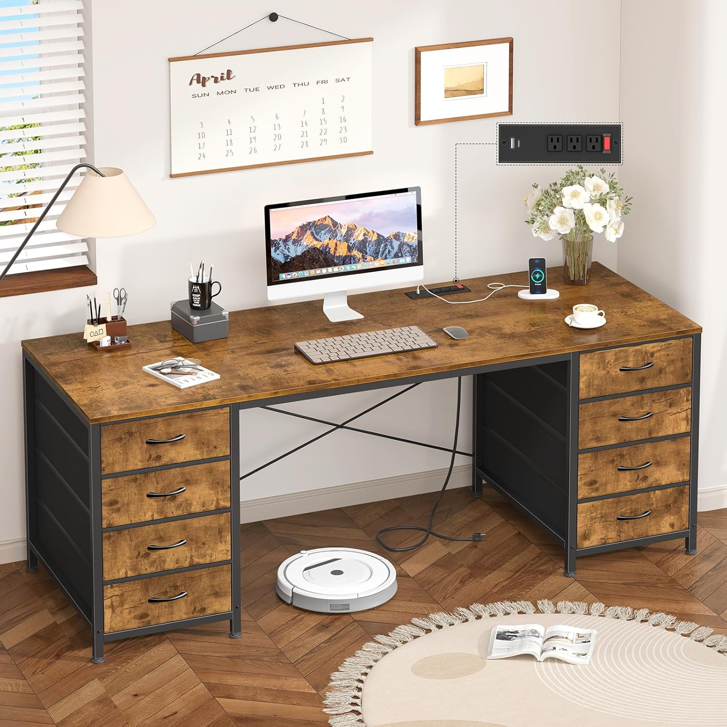 60 Inch Computer Desk with 8 Drawers for Home Office Use