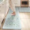 Anti Fatigue Kitchen Mats Set of 2 - Cushioned Boho Floral Mats