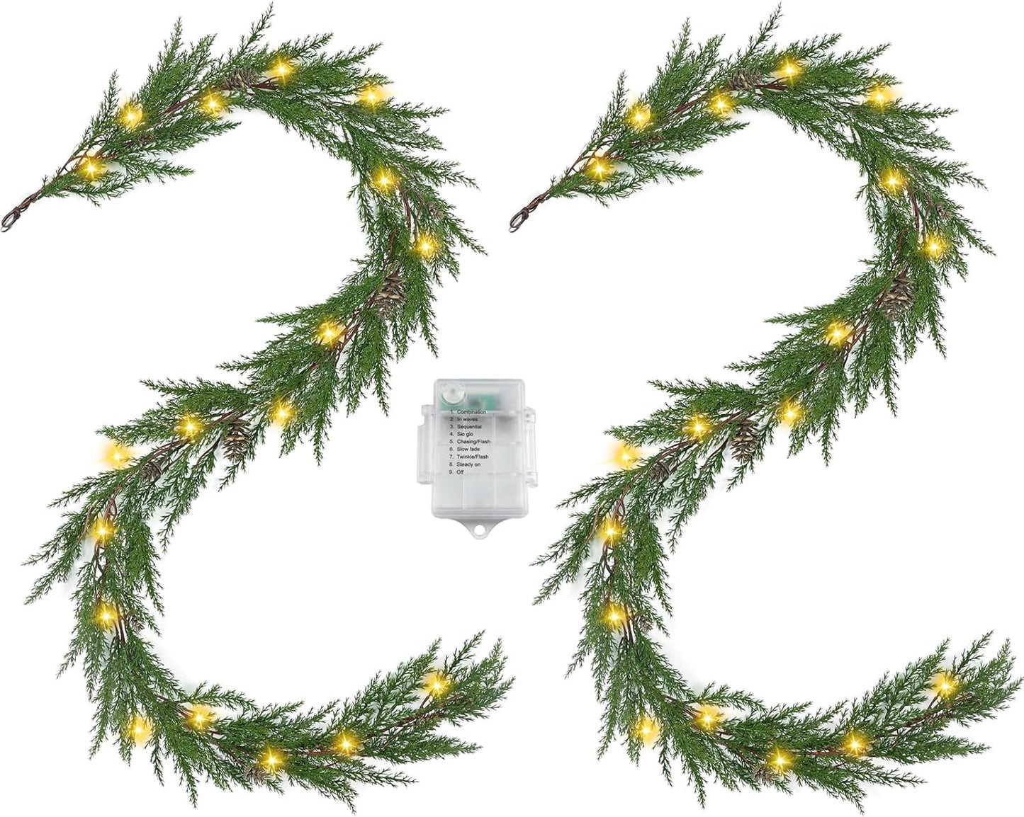 Artgar 6 Ft Prelit Christmas Cedar Garland with 30 Warm Lights