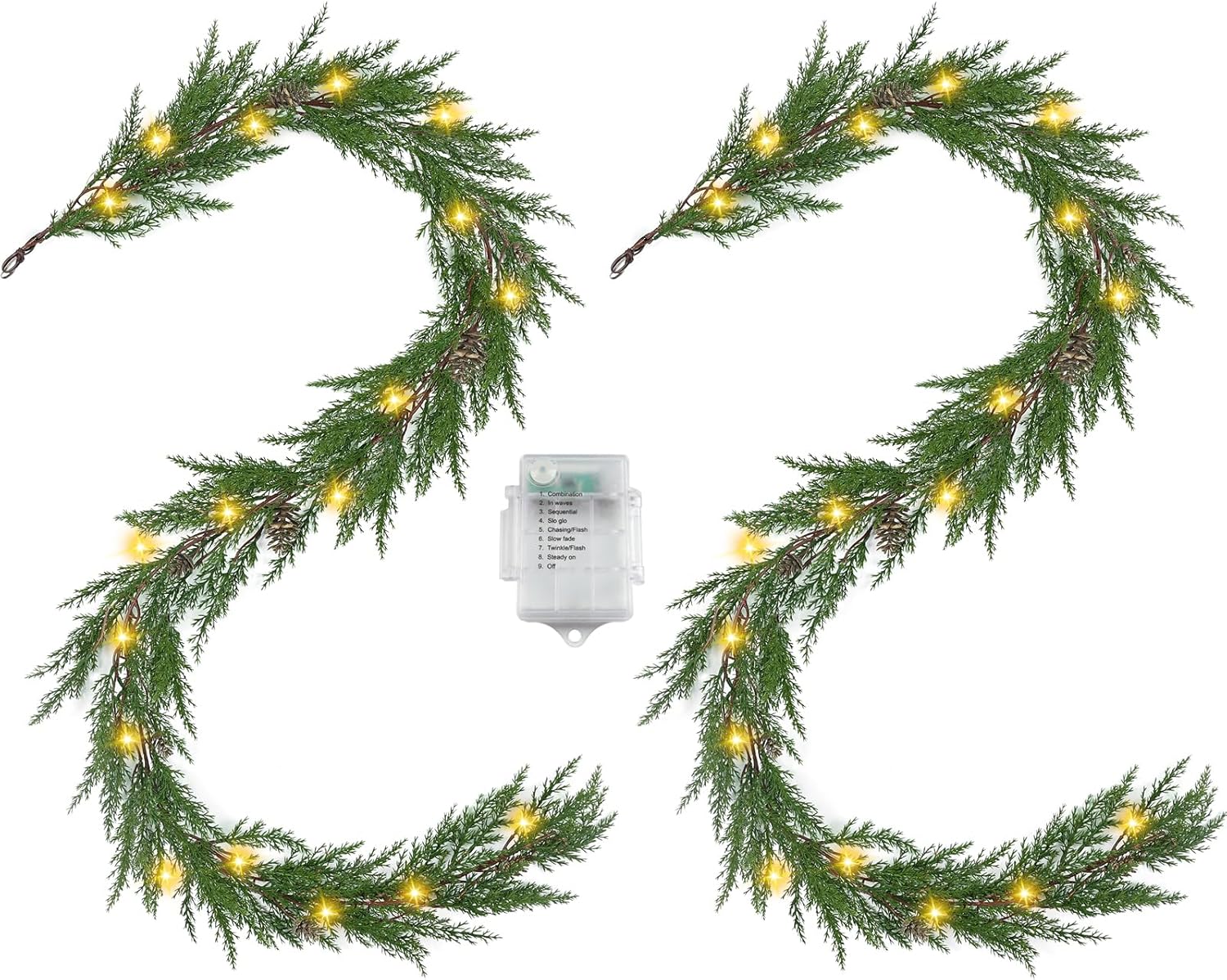 Artgar 6 Ft Prelit Christmas Cedar Garland with 30 Warm Lights