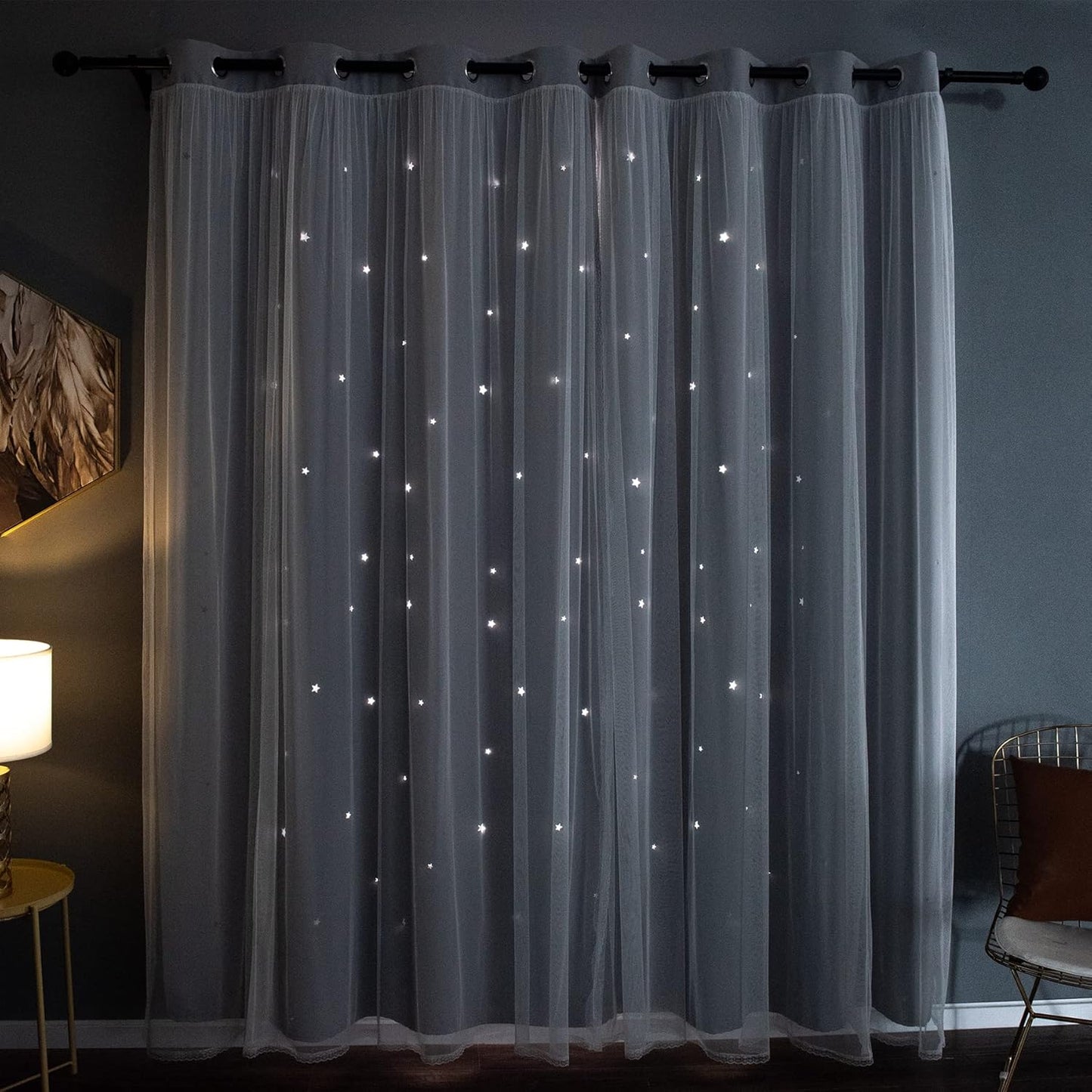 Kinryb Double Layer Star Blackout Curtains
