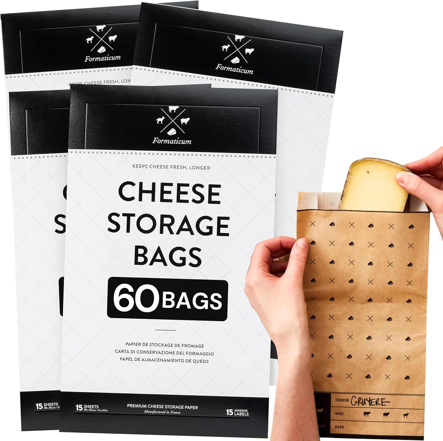 Formaticum 60-Pack Cheese Storage Bags for Freshness and Quality