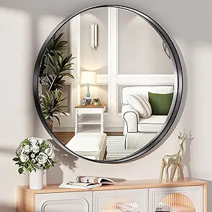 Hasipu 20 Inch Round Bathroom Mirror with Metal Frame Design
