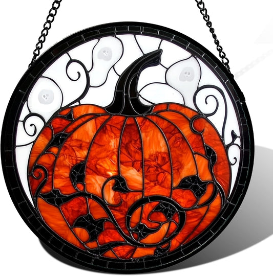 Stained Glass Window Hanging for Halloween - Scary Pumpkin Decor