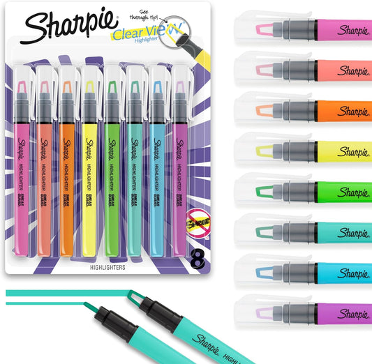 Sharpie Clear View Highlighters, See Through Tip, Assorted Colors, 8 Ct