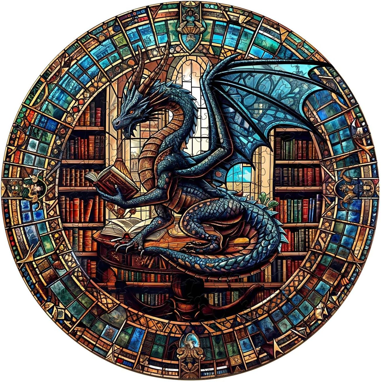 Wooden Puzzles for Adults - Unique Dragon's Library Design
