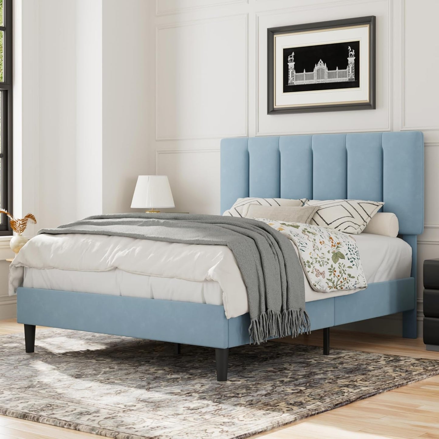 VECELO Queen Bed Frame with Upholstered Headboard for Comfort