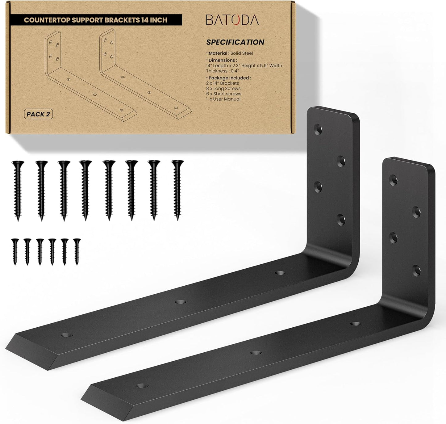 BATODA 14 Heavy Duty Countertop Support Brackets for Shelves